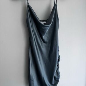 Topshop Satin Slip Dress in Blueish Gray
